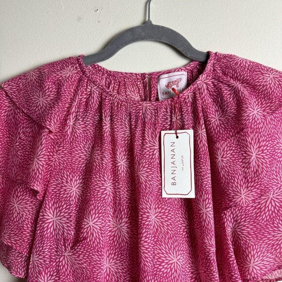NWT Banjanan Ruffled Andrea Top in Petal Powder Fuchsia Cotton Women Size XS - Picture 6 of 9